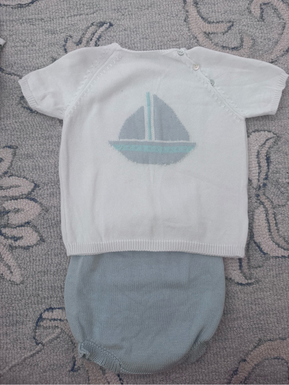 Baby Sailboat Knit Two-Piece Set in White and Light Blue. Size 24 months